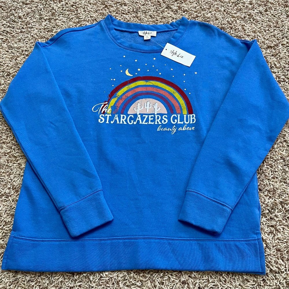 Style & Co Women’s Star Gazers Long Sleeves Pullover Sweater Blue, Size Small